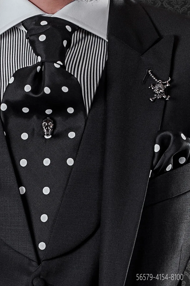 Cravattone da annodare nero con pois bianchi
