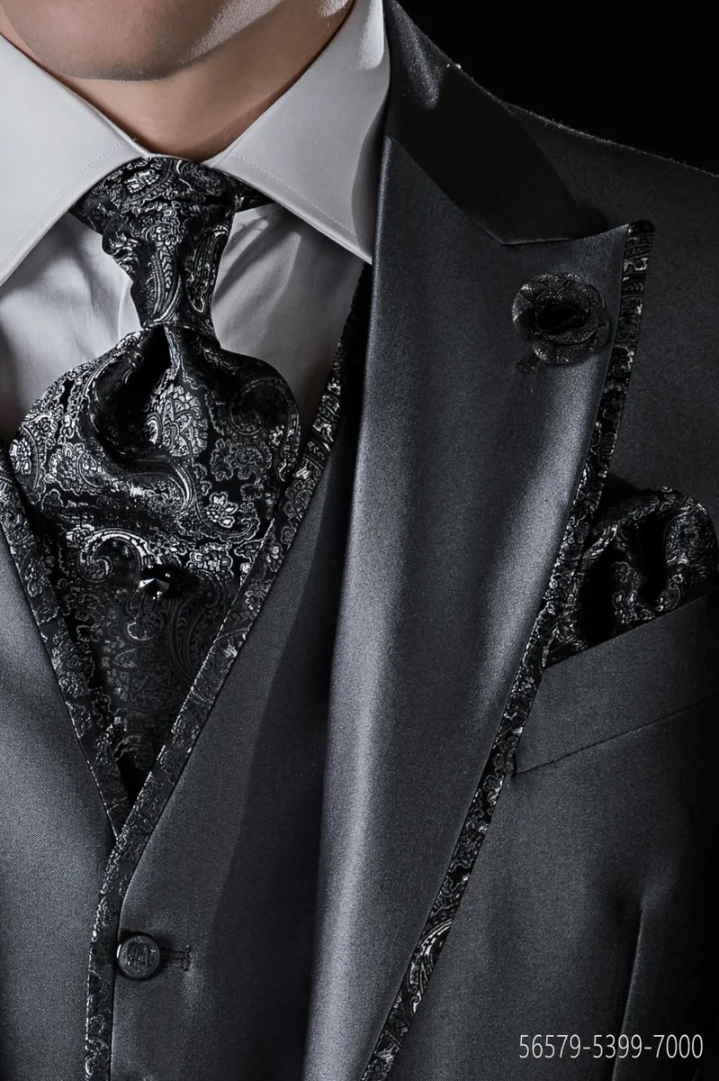 Dark gray brocade cravat and handkerchief