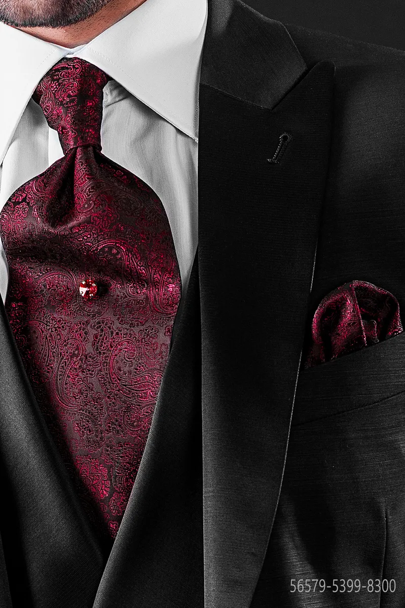 Lavallière à nouer et pochette jacquard rouge