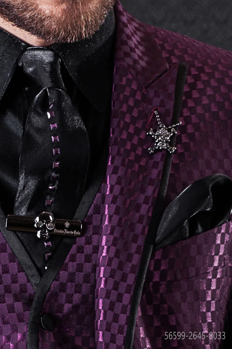 Cravate noire en lurex avec applications violette