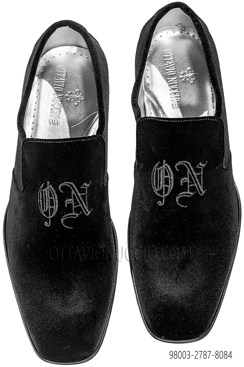 Black Velvet Embroidery Slippers