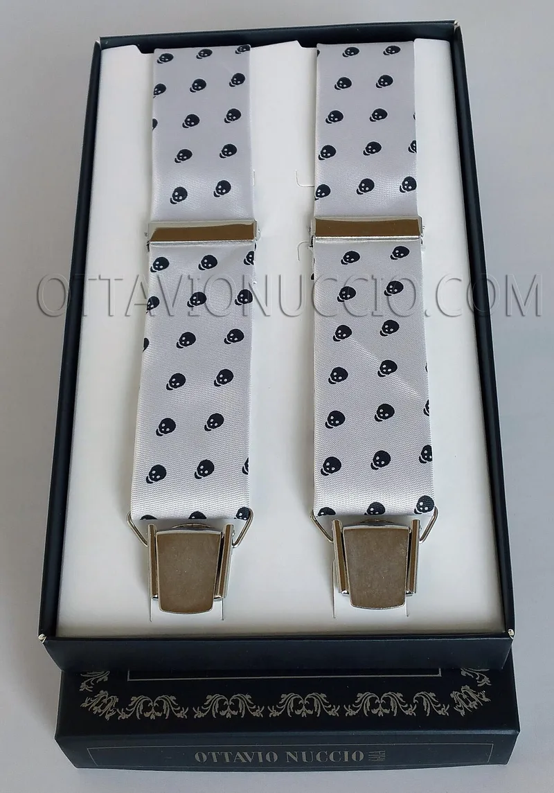 White braces with black skulls