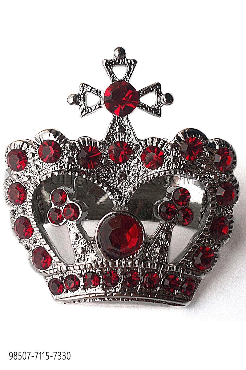 Broche de nudo Corona níquel strass rojo
