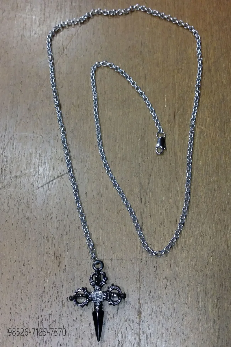 Chain with gunmetal-finished dagger pendant