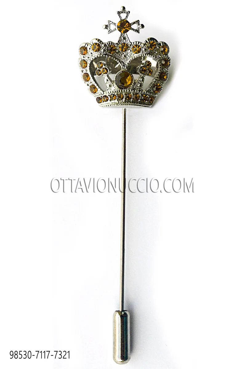 Alfiler corona plata con strass topacio