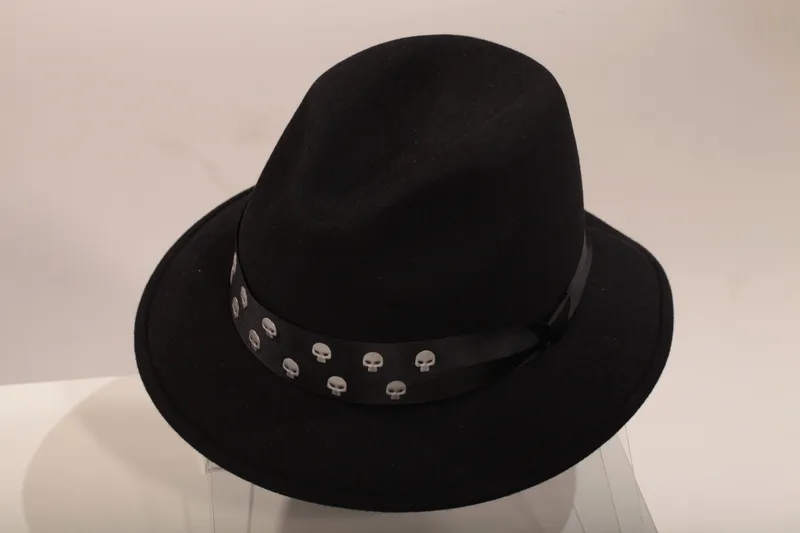 Fedora Hat with Skull Appliqué