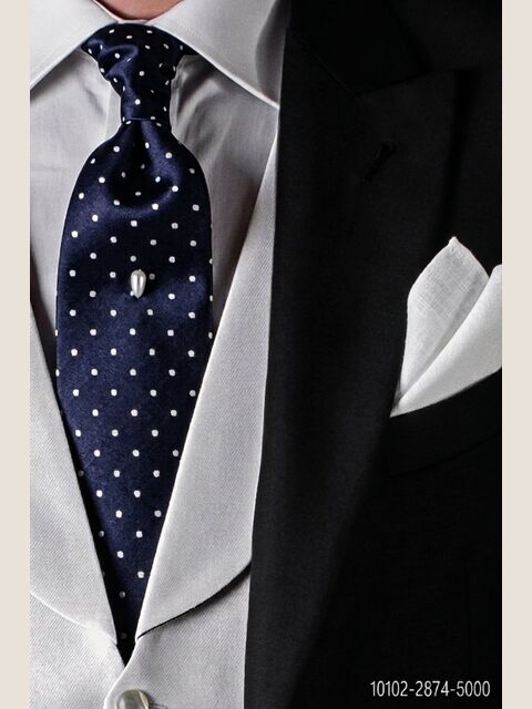 Cravatta in seta blu a pois bianchi