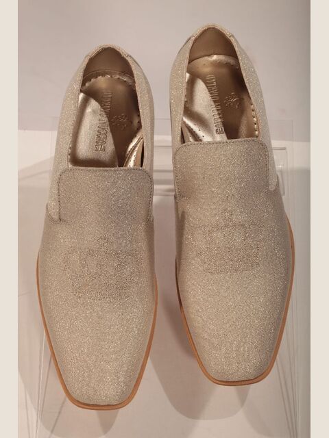 Slipper in ivory-gold laminated fabric