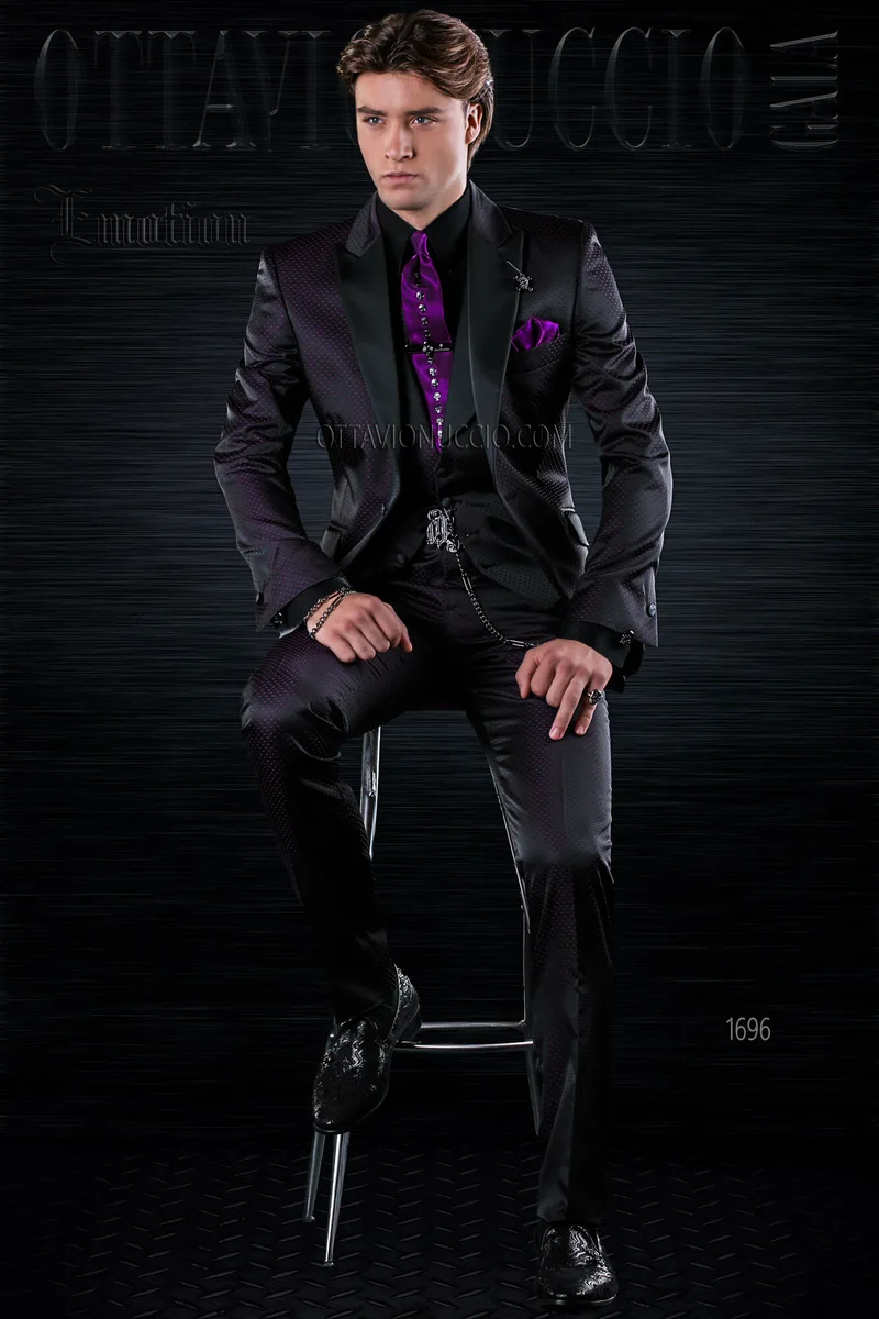 Black patterned Italian groom suit 1