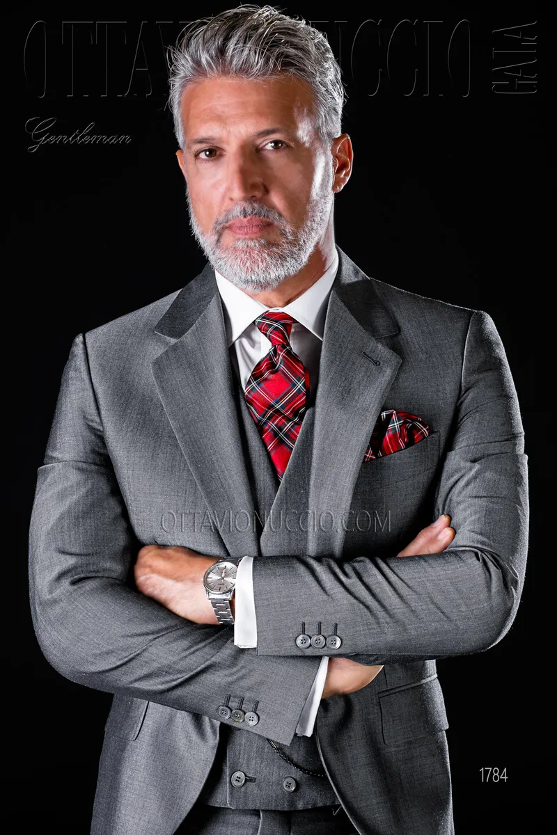 Gray notch lapel Italian luxury formal suit 1