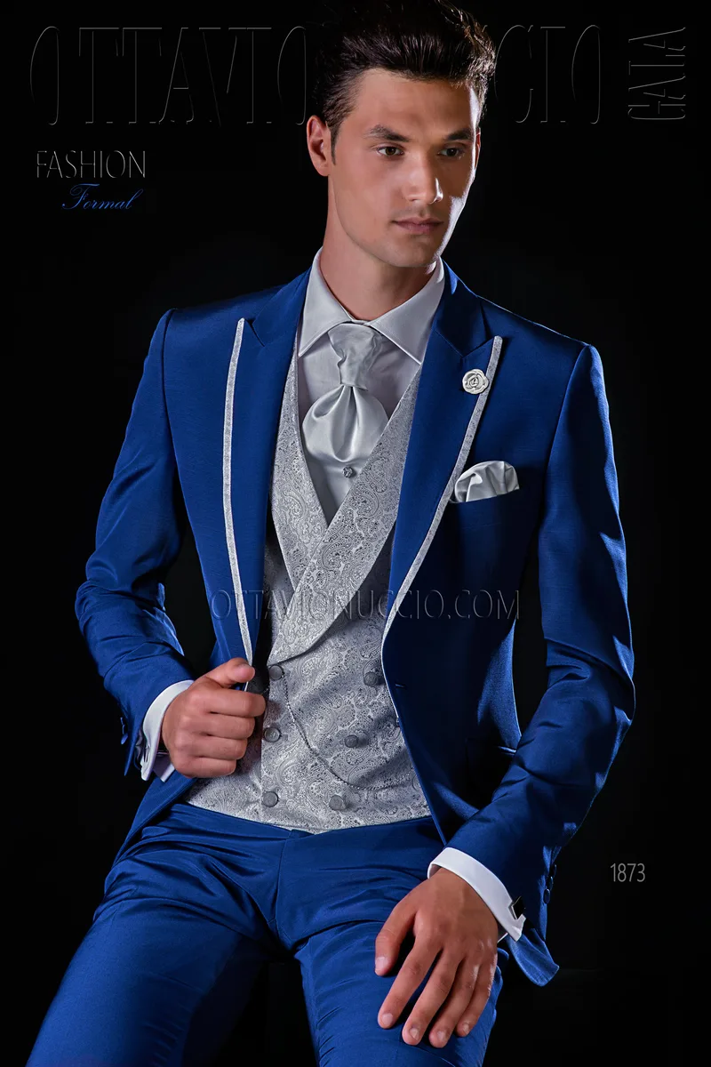 Costume de marié bleu et gris perle 1