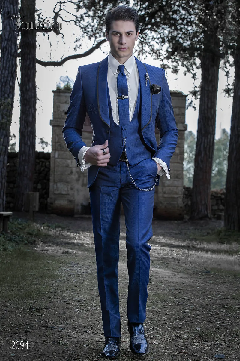 Moderner Smoking Anzug royalblaue Mikromuster 1