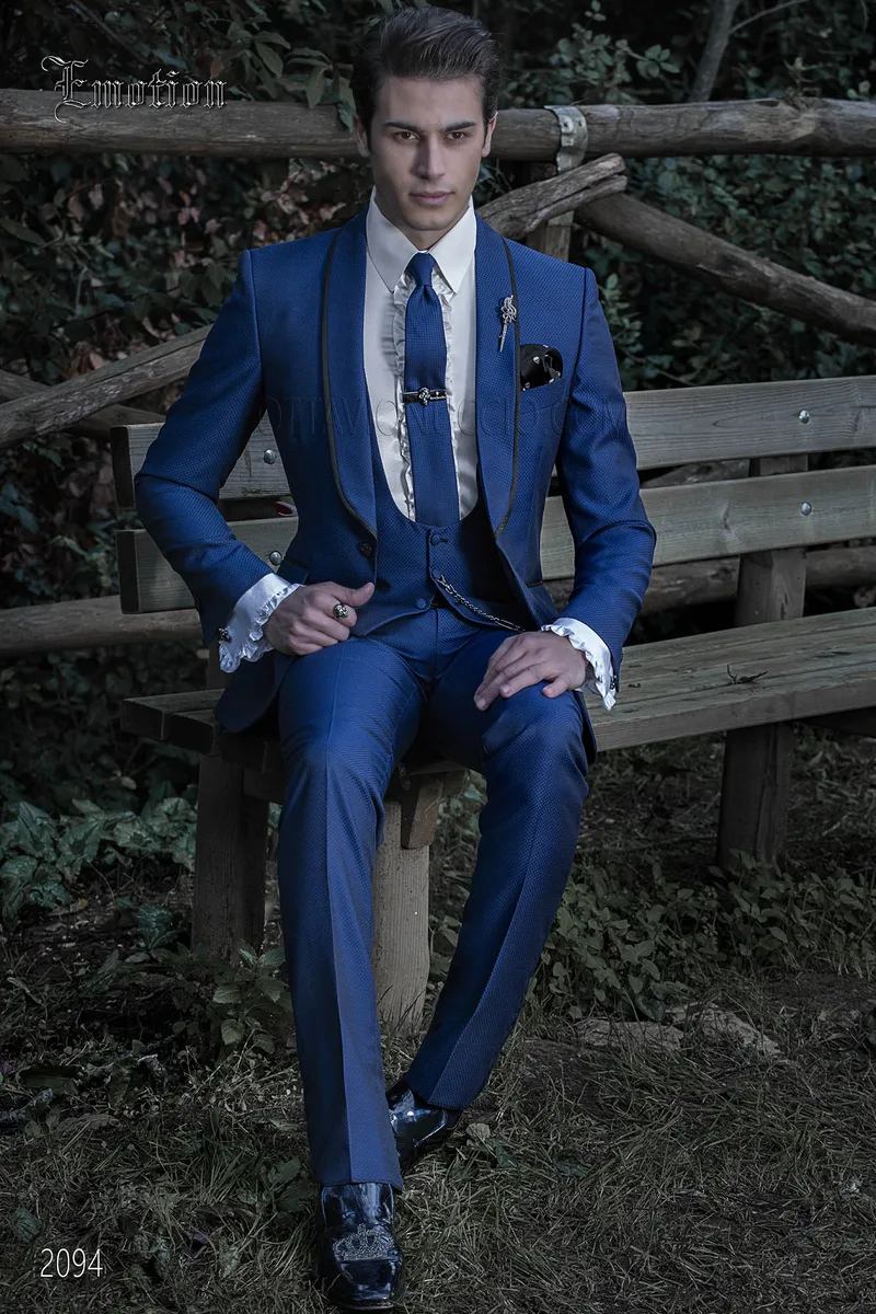 Moderner Smoking Anzug royalblaue Mikromuster 2
