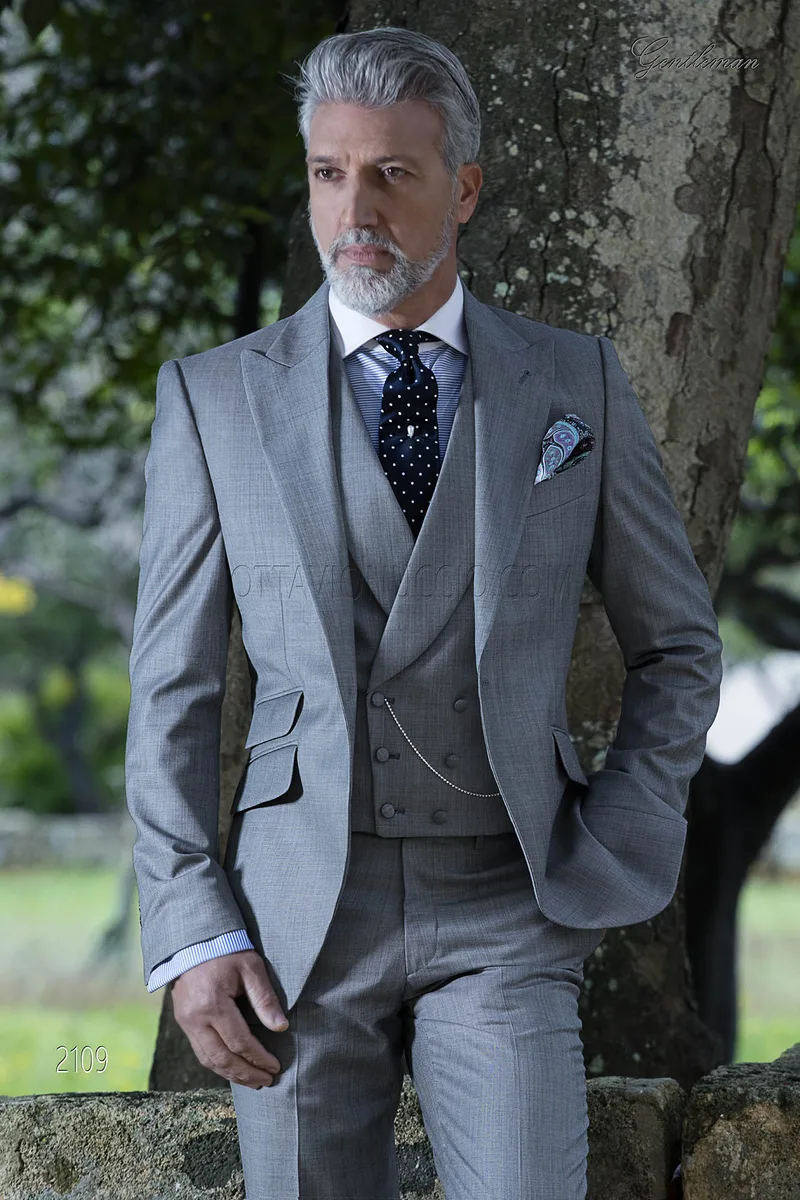 Costume italien homme mariage classique gris sur mesure 1