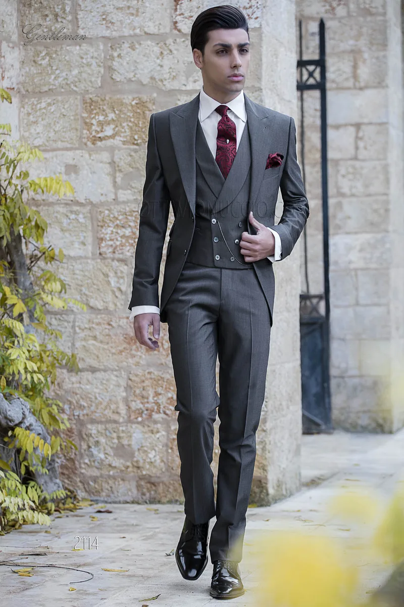 Vestito classico da cerimonia uomo grigio scuro  in misto lana 1
