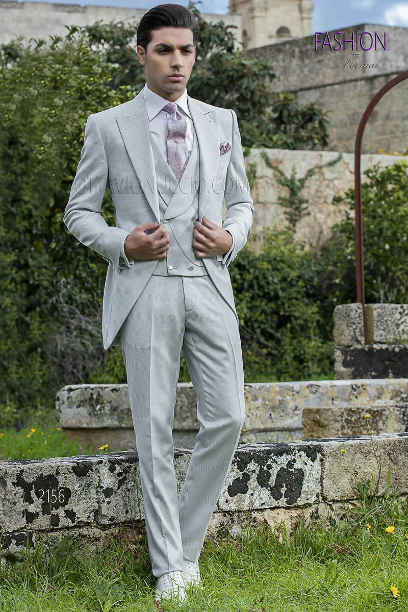 Traje de novio semilevita en pata de gallo gris perla 1