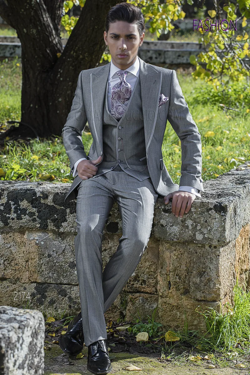 Costume de mariage sur mesure en mélange de alpaga gris 1
