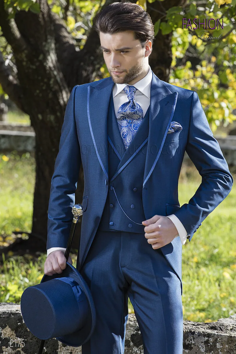 Blue fashion italian morning suit in wool blend 1