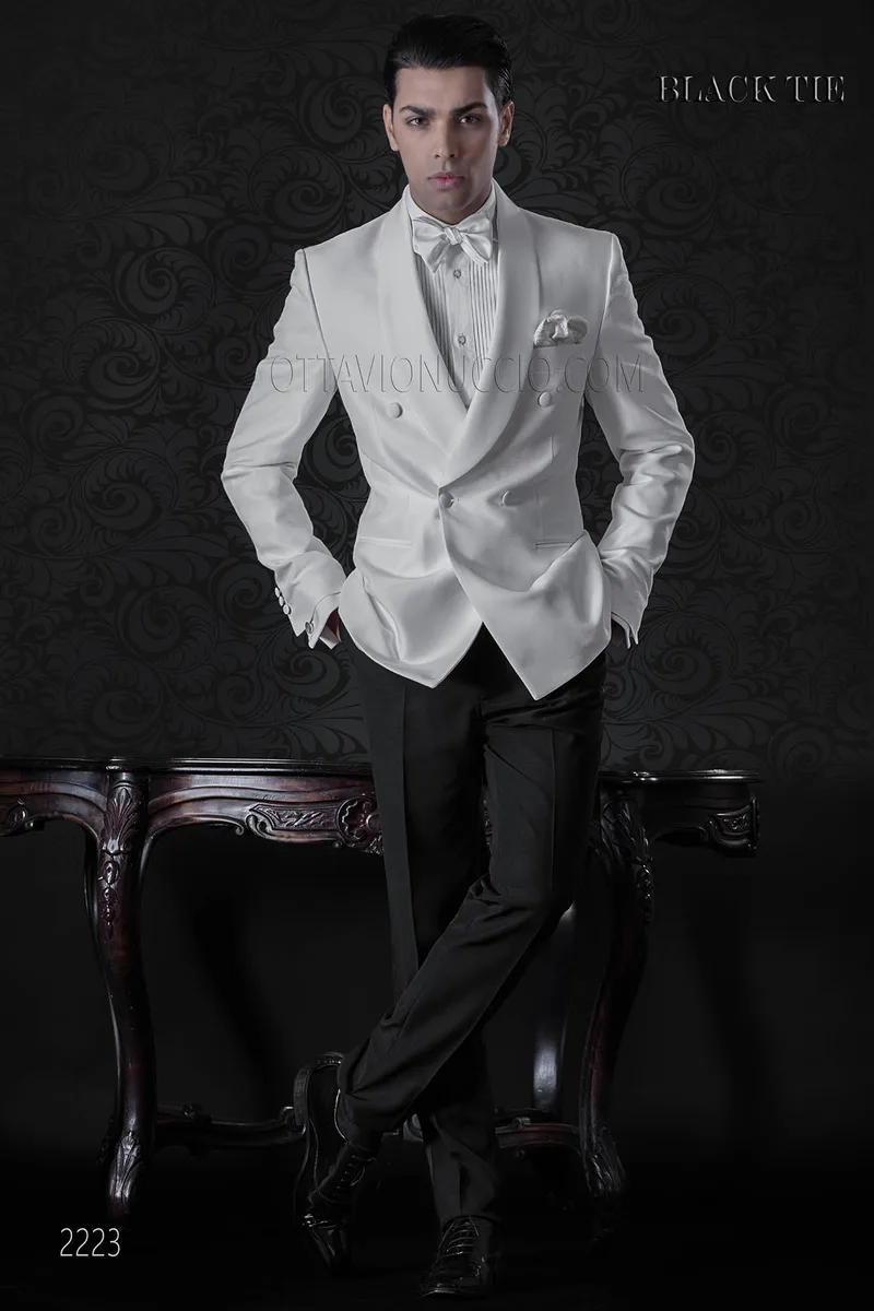 Withe italian tuxedo jacket with black trousers 1