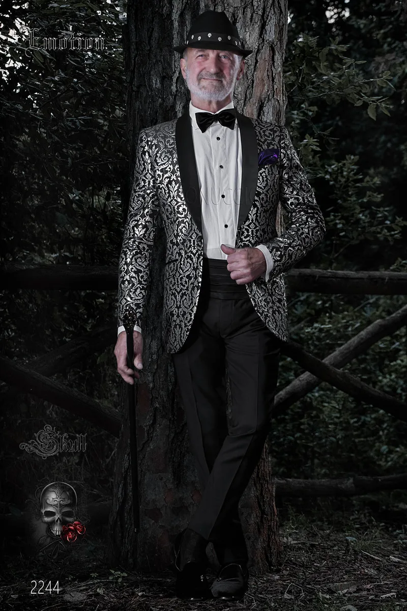 Costume excentrique vintage homme brocart noir argent 1