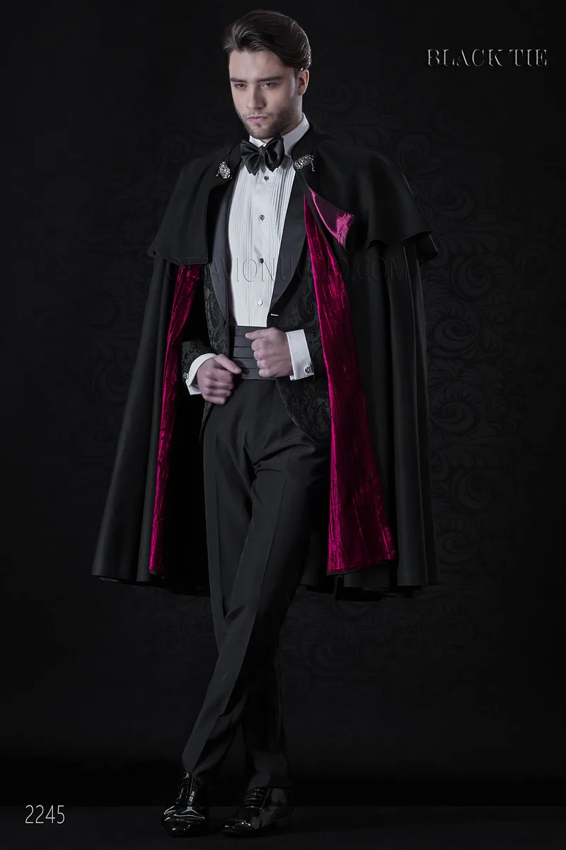 Smoking Sakko aus schwarze Jacquard mit Satin Revers 1
