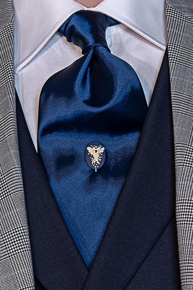Traje de hombre Príncipe de Gales con chaleco y pantalón azul 2