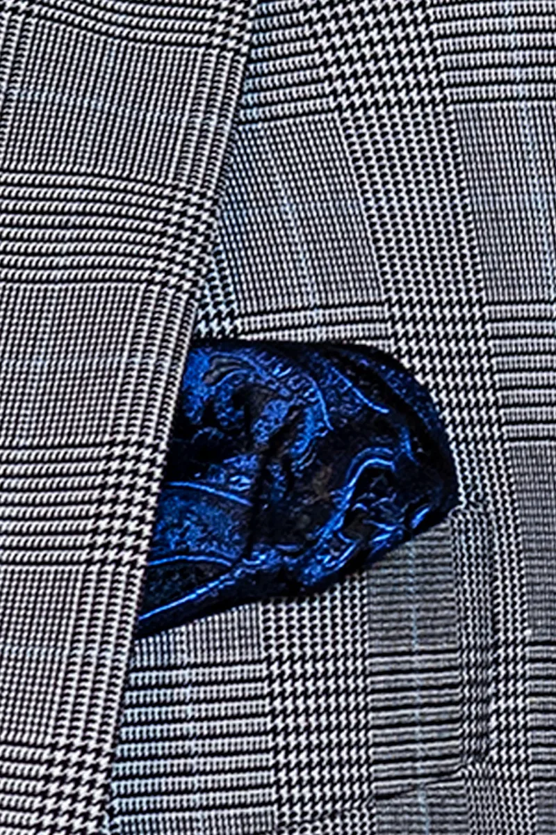 Traje de hombre Príncipe de Gales con chaleco y pantalón azul 5