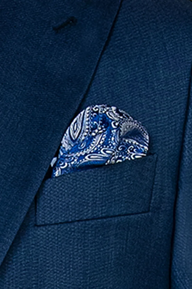 Costume italienne homme mariage bleu laine mélange fil a fil 4