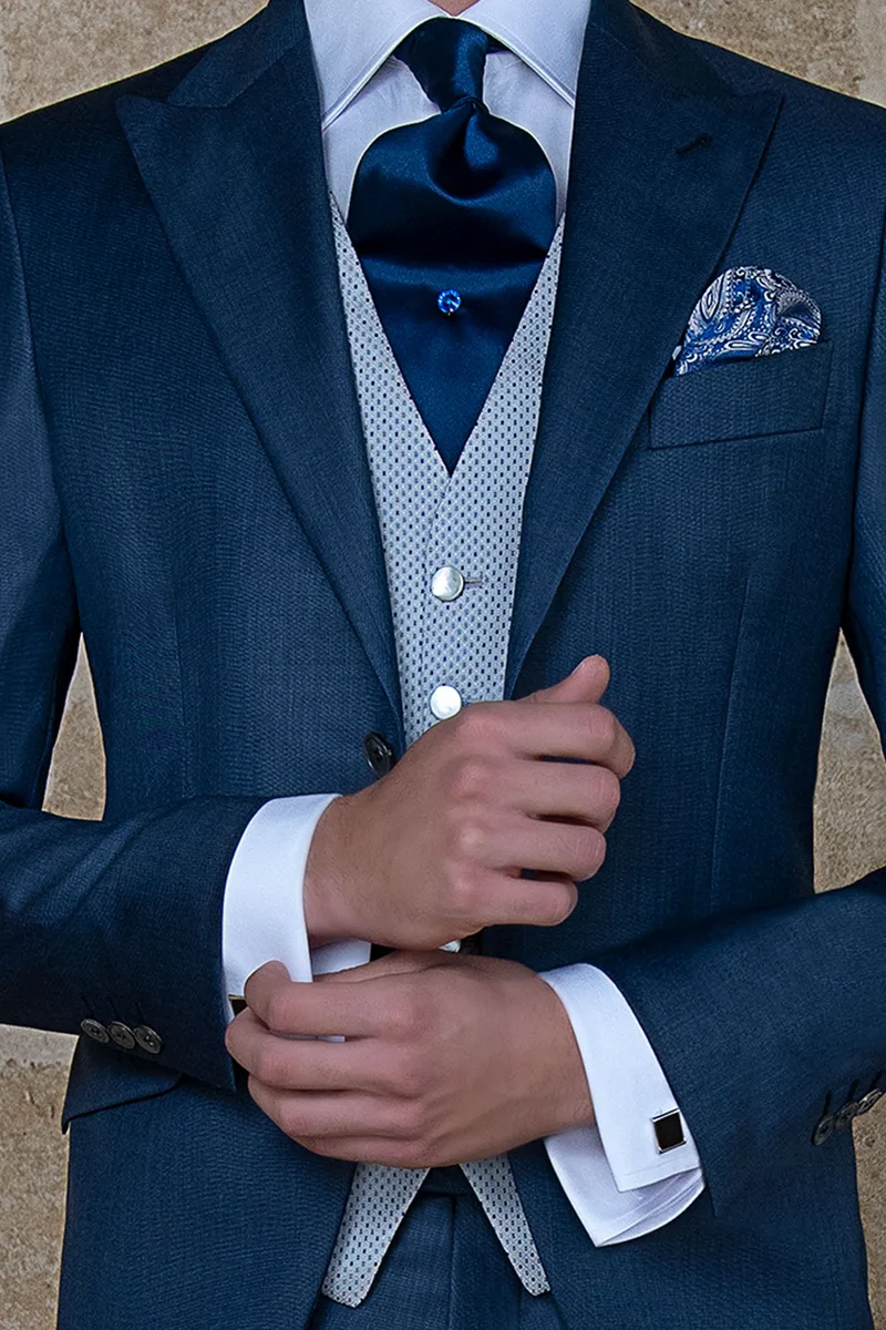 Gilet 5 bottoni in pura seta grigio perla con microdisegni