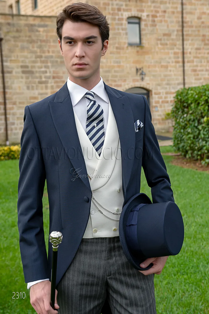 Italian bespoke blue wool mohair blend morning suit 1