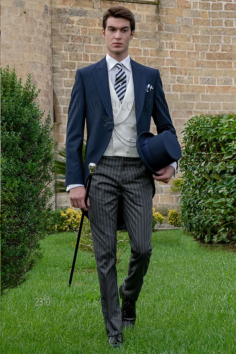 Italian bespoke blue wool mohair blend morning suit 2