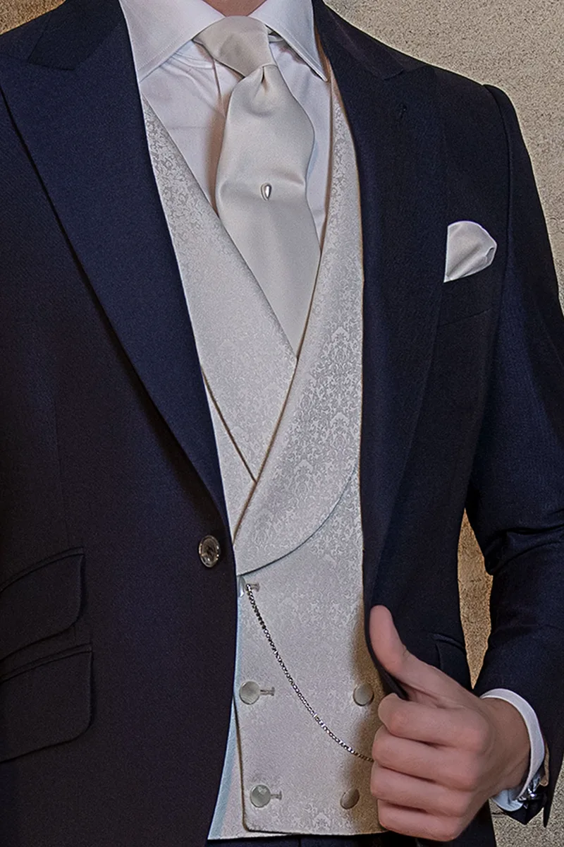 Gilet doppiopetto sciallato damascato grigio perla