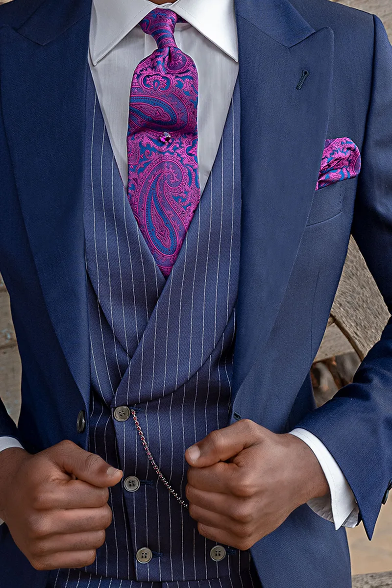 Gilet doppiopetto sciallato gessato blu royal