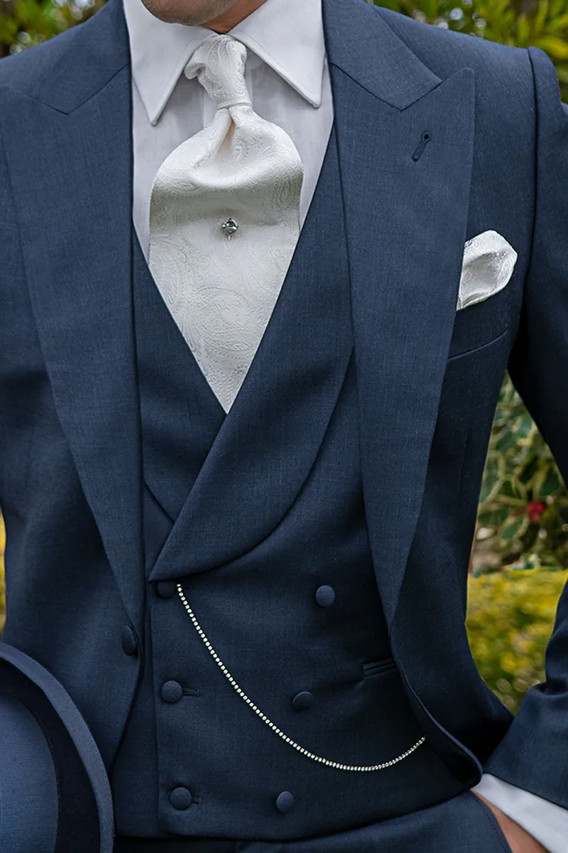 Gilet doppiopetto blu in pura lana con bottoni foderati