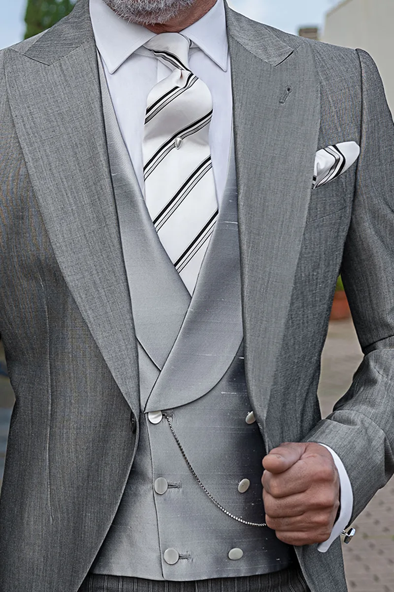 Gilet doppiopetto shantung misto seta grigio perla