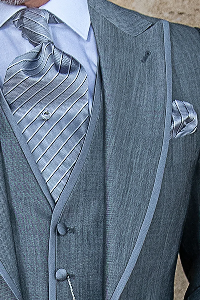 Cravattone e fazzoletto seta regimental grigio