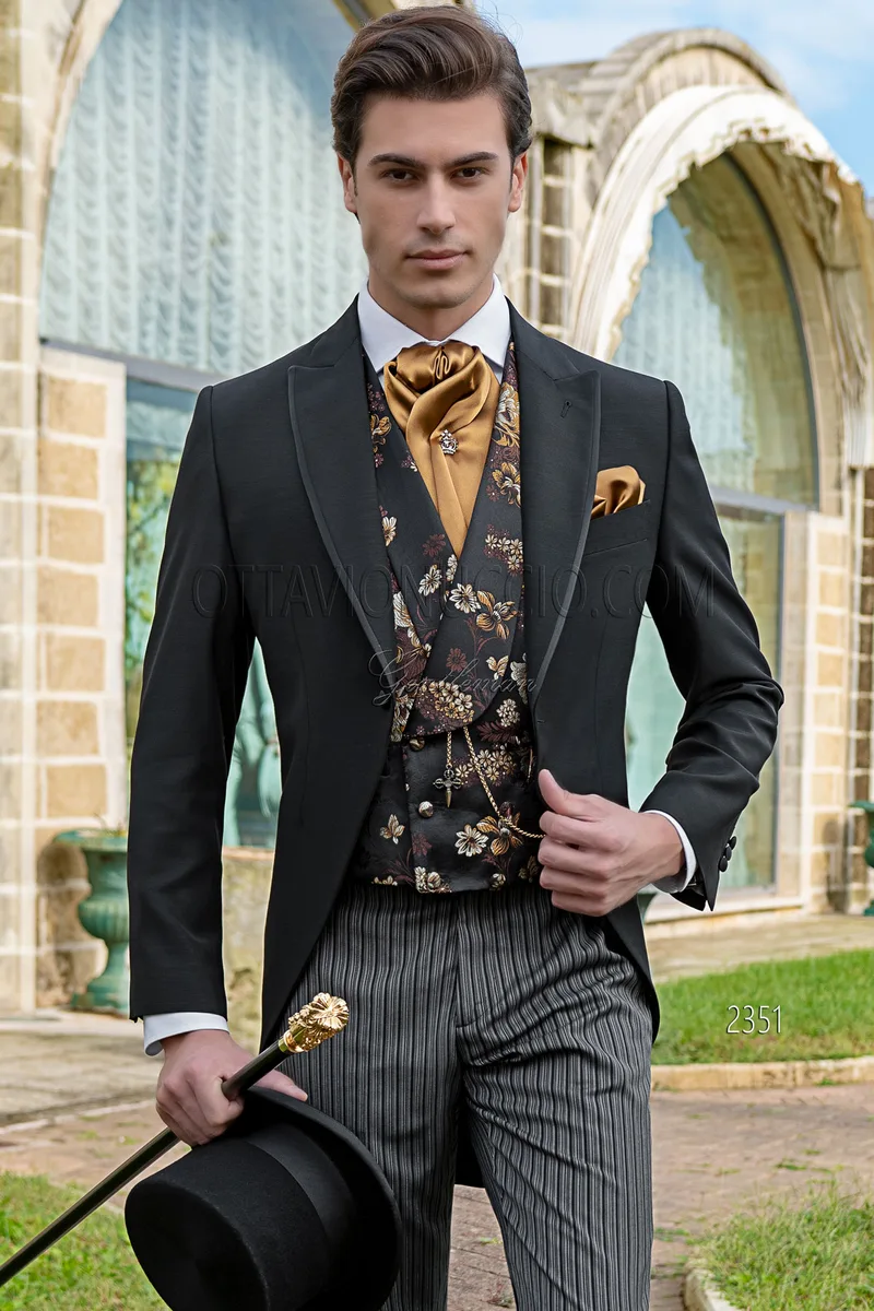 Modern black morning suit coordinated with pinstripe trousers 1