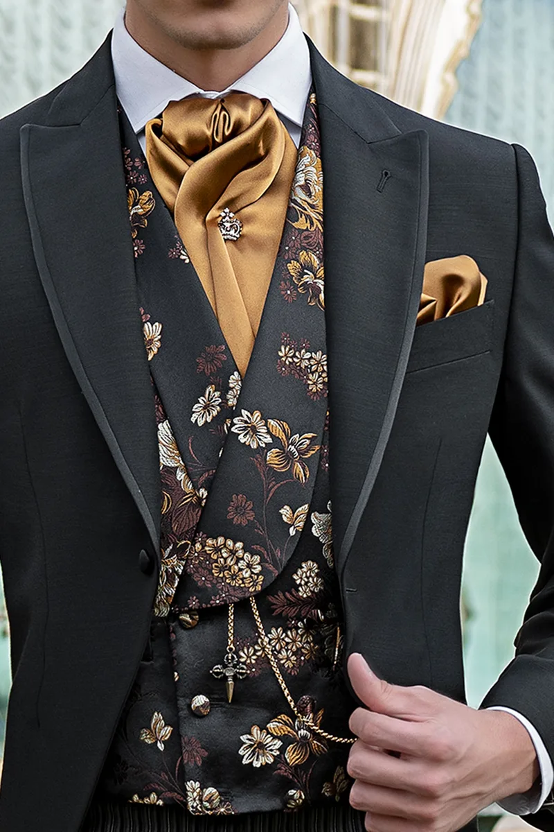 Modern black morning suit coordinated with pinstripe trousers 2