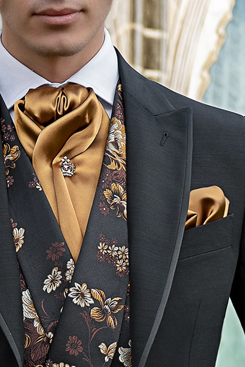 Modern black morning suit coordinated with pinstripe trousers 3