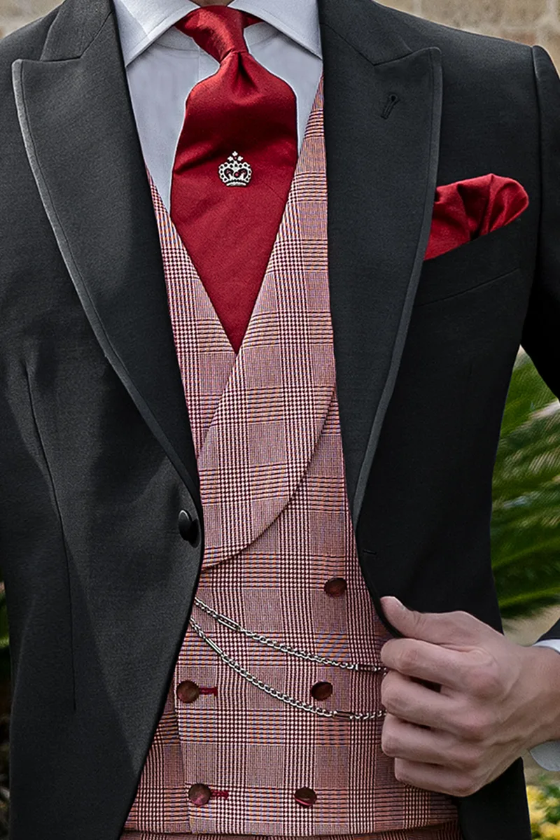 Gilet doppiopetto sciallato Principe di Galles rosso