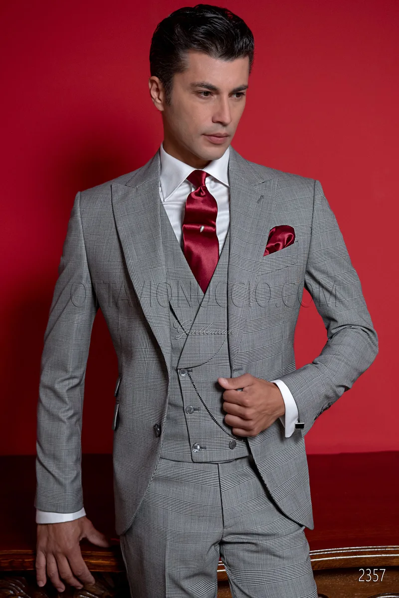 Traje ceremonia moderno de novio gris Príncipe de Gales 1