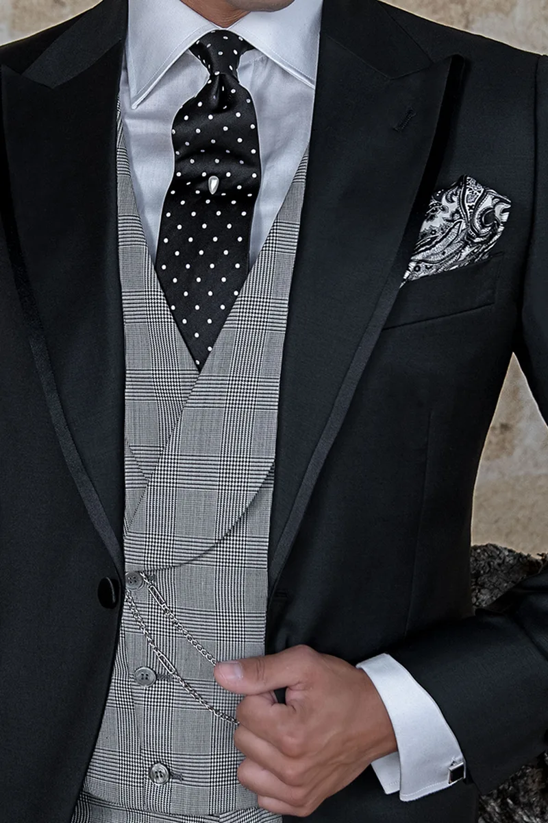 Gilet doppiopetto sciallato Principe di Galles bianco nero