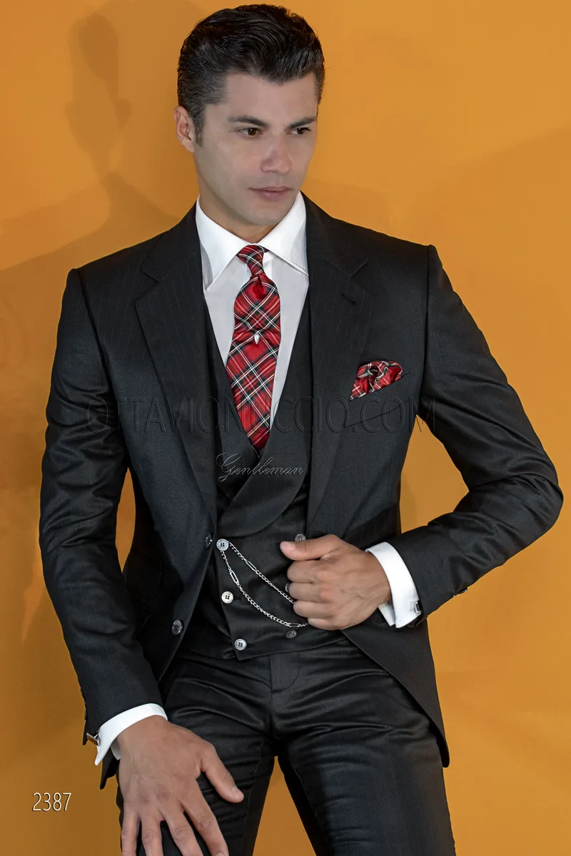 Costume italien cérémonie homme noir avec rayures rouges 1