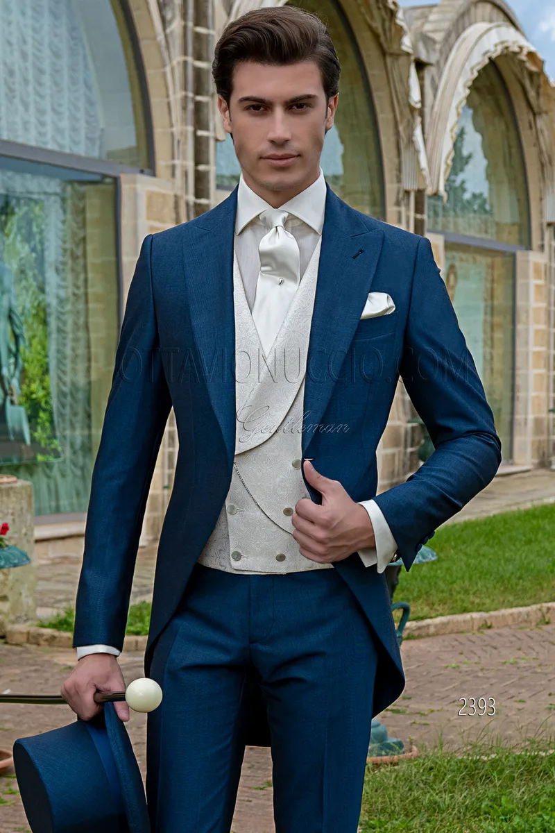 Jaquette de mariage moderne bleu royal laine mélangée mohair 1