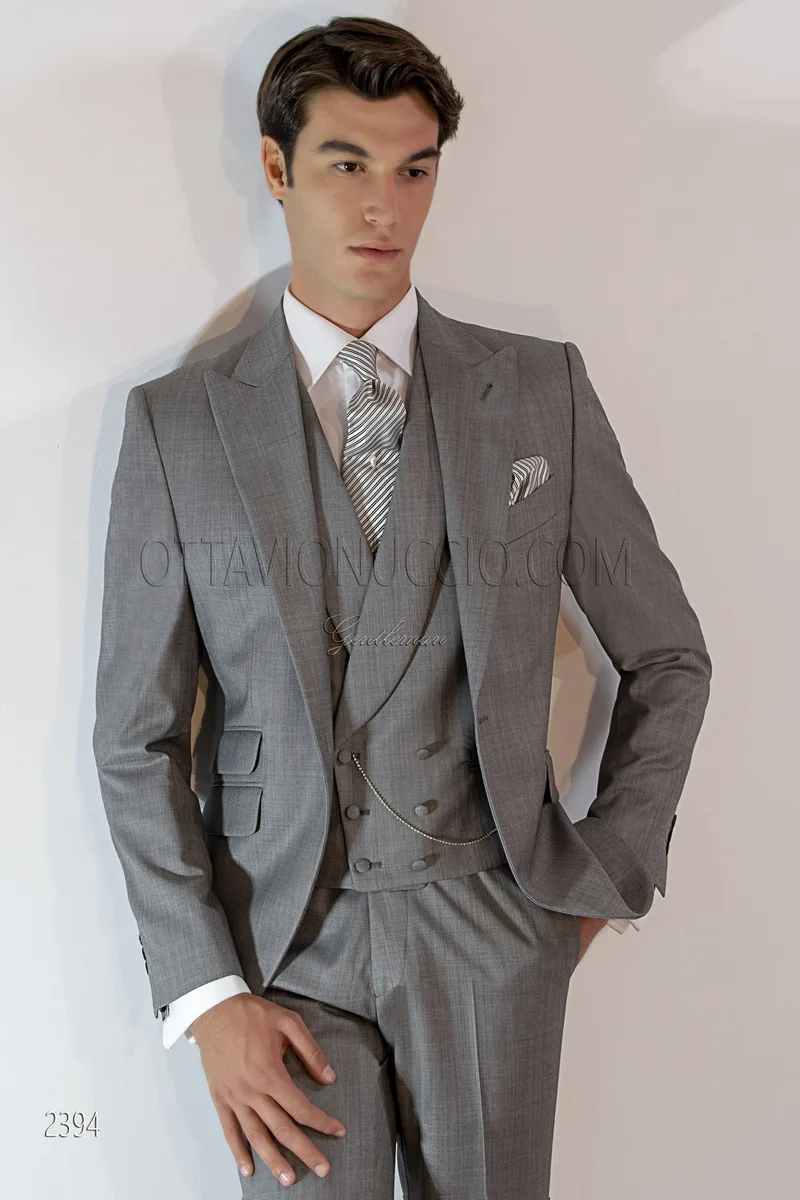 Costume homme italien classique gris clair de laine mélange 1