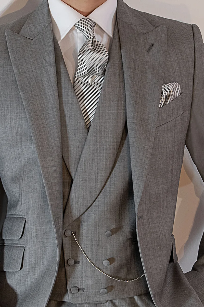 Gilet doppiopetto sciallato misto lana grigio chiaro