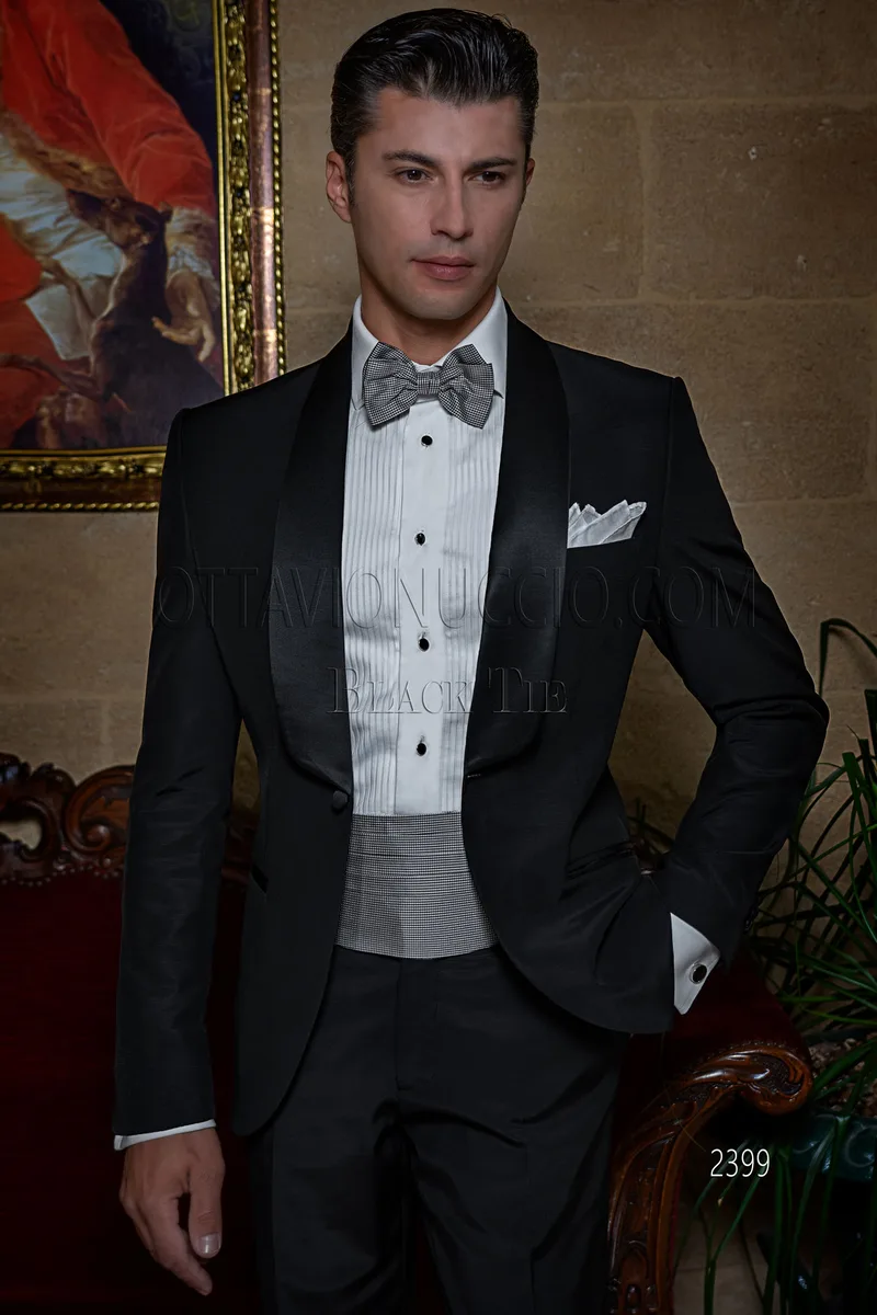 Italian bespoke black breasted shawl tuxedo for gala event 1