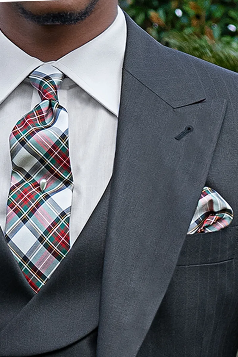 Cravatta e fazzoletto in pura seta tartan