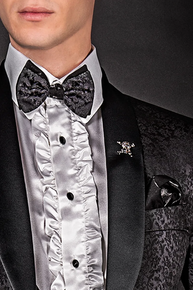 Papillon bicolore e fazzoletto jacquard nero