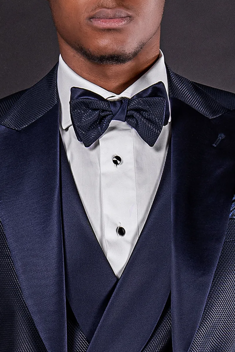 Costume italien moderne de mariage bleu en tissu jacquard 2